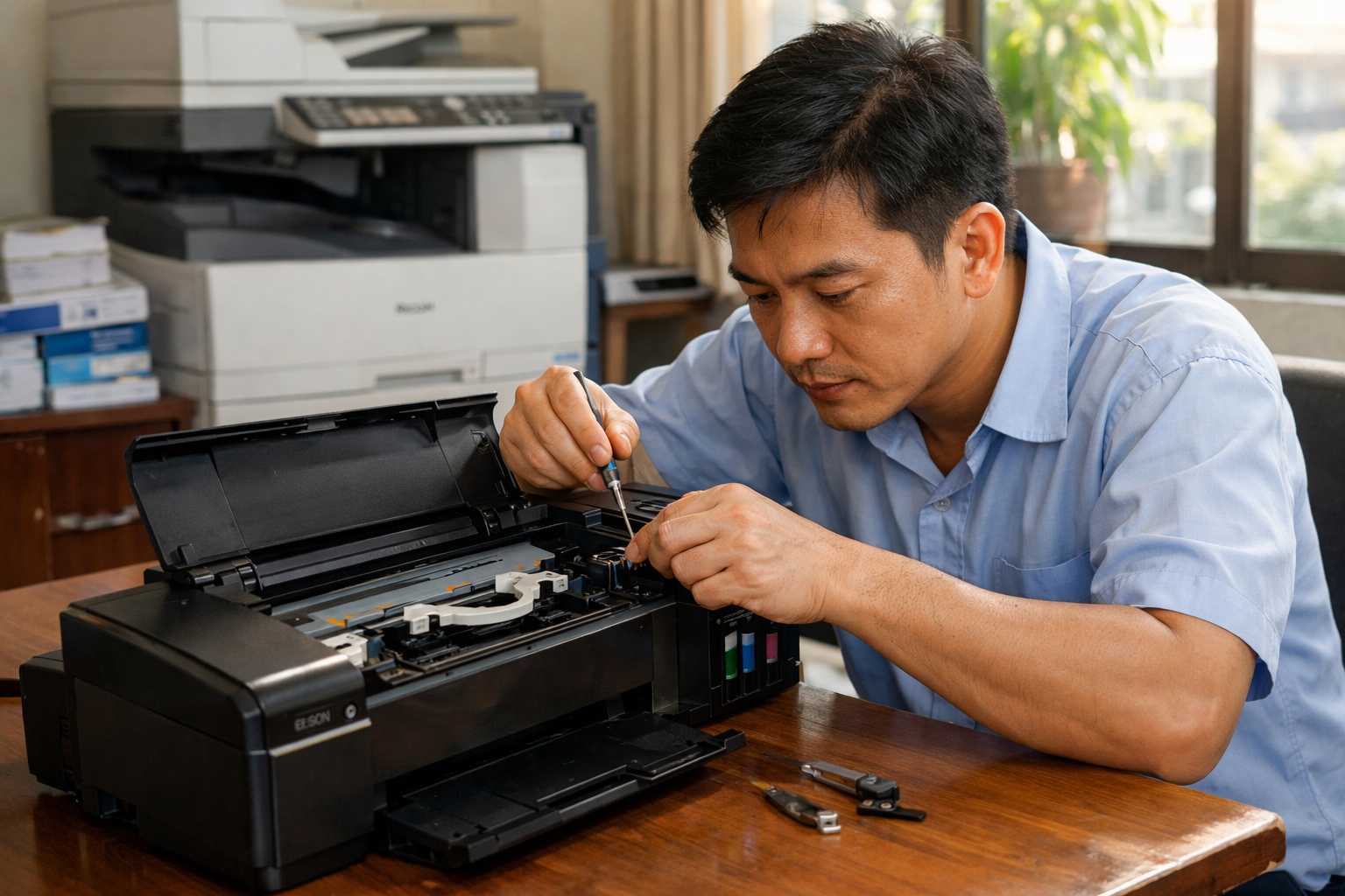 Hướng Dẫn Cách Reset Máy In Epson L805 Báo Lỗi 2 Đèn Đỏ Tại Nhà